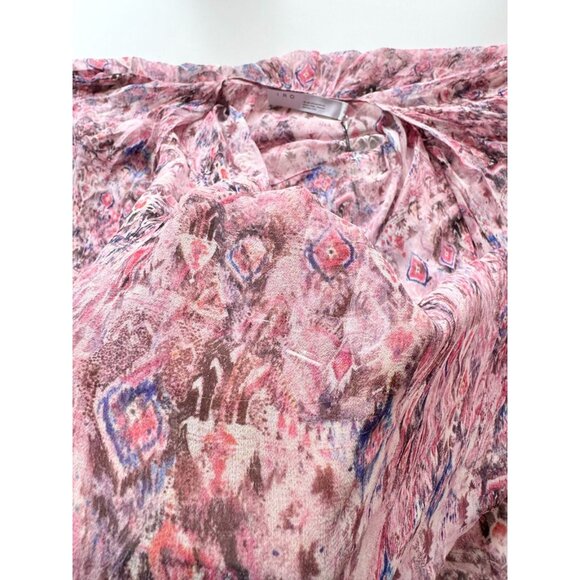 NWT IRO Pomea Pink Purple Ikat Sheer Silk Georgette Draped Blouse, Size 36/XS - Picture 7 of 11
